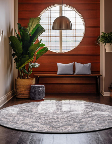 Gray 7' 1 x 7' 1 Portland Round Area Rug 85% Polypropylene & 15% Polyester Vintage Distressed Traditional Carpet for Home Decor for Sale at Rug Engine