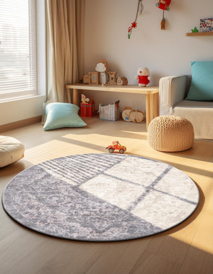 Gray 5' 3 x 5' 3 Portland Round Area Rug 85% Polypropylene & 15% Polyester Vintage Distressed Traditional Carpet for Home Decor for Sale at Rug Engine