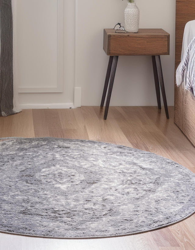 Gray 5' 3 x 5' 3 Portland Round Area Rug 85% Polypropylene & 15% Polyester Vintage Distressed Traditional Carpet for Home Decor for Sale at Rug Engine
