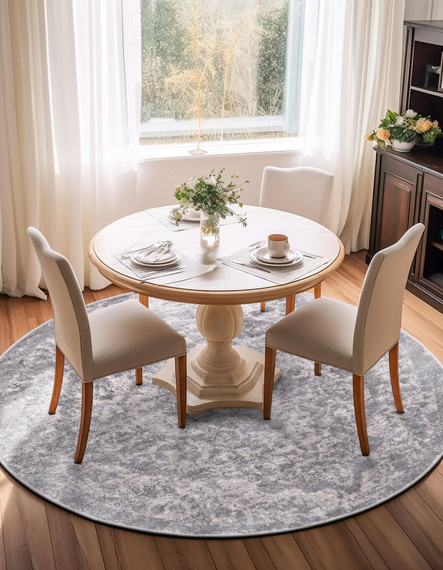 Gray 5' 3 x 5' 3 Portland Round Area Rug 85% Polypropylene & 15% Polyester Vintage Distressed Traditional Carpet for Home Decor for Sale at Rug Engine