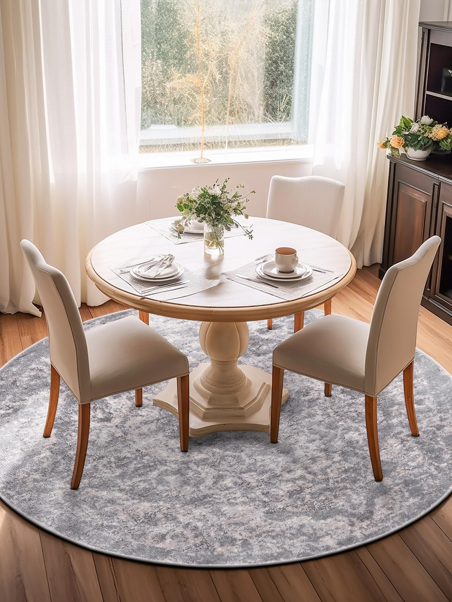 Gray 7' 1 x 7' 1 Portland Round Area Rug 85% Polypropylene & 15% Polyester Vintage Distressed Traditional Carpet for Home Decor for Sale at Rug Engine
