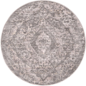 Gray 5' 3 x 5' 3 Portland Round Area Rug 85% Polypropylene & 15% Polyester Vintage Distressed Traditional Carpet for Home Decor for Sale at Rug Engine