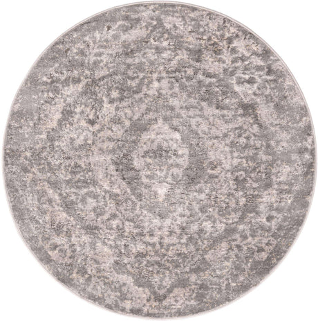Gray 5' 3 x 5' 3 Portland Round Area Rug 85% Polypropylene & 15% Polyester Vintage Distressed Traditional Carpet for Home Decor for Sale at Rug Engine