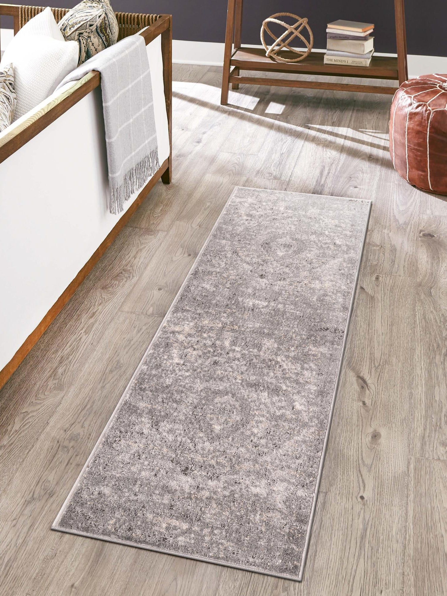 Gray 2' x 6' 1 Portland Runner Area Rug 85% Polypropylene & 15% Polyester Vintage Distressed Traditional Carpet for Home Decor for Sale at Rug Engine