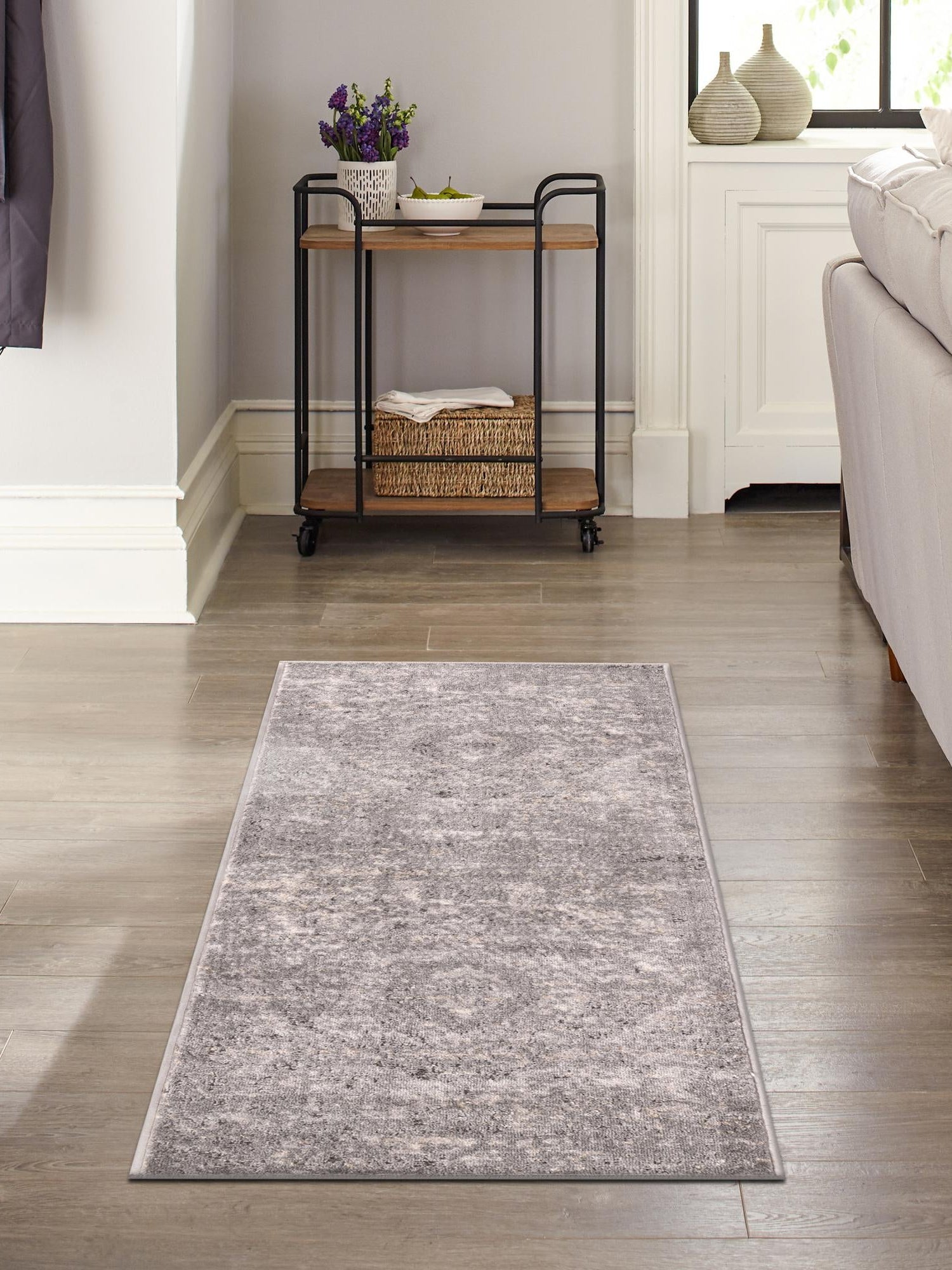 Gray 2' x 6' 1 Portland Runner Area Rug 85% Polypropylene & 15% Polyester Vintage Distressed Traditional Carpet for Home Decor for Sale at Rug Engine
