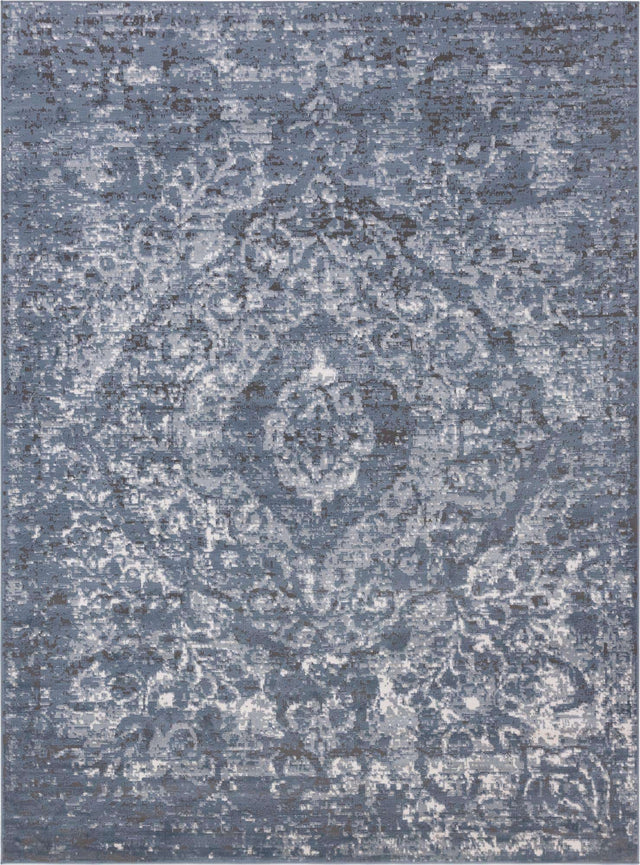 Blue 7' 10 x 11' Portland Rectangle Area Rug 85% Polypropylene & 15% Polyester Vintage Distressed Traditional Carpet for Home Decor for Sale at Rug Engine