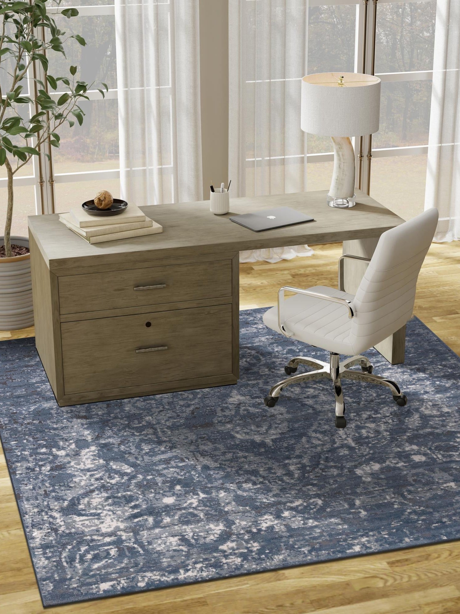 Blue 5' 3 x 5' 3 Portland Square Area Rug 85% Polypropylene & 15% Polyester Vintage Distressed Traditional Carpet for Home Decor for Sale at Rug Engine