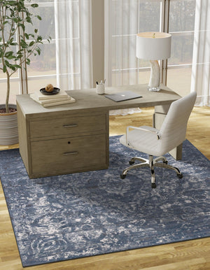 Blue 5' 3 x 5' 3 Portland Square Area Rug 85% Polypropylene & 15% Polyester Vintage Distressed Traditional Carpet for Home Decor for Sale at Rug Engine