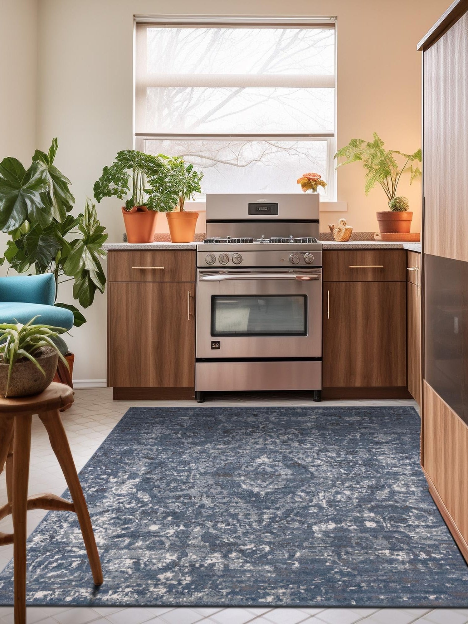 Blue 5' 3 x 5' 3 Portland Square Area Rug 85% Polypropylene & 15% Polyester Vintage Distressed Traditional Carpet for Home Decor for Sale at Rug Engine