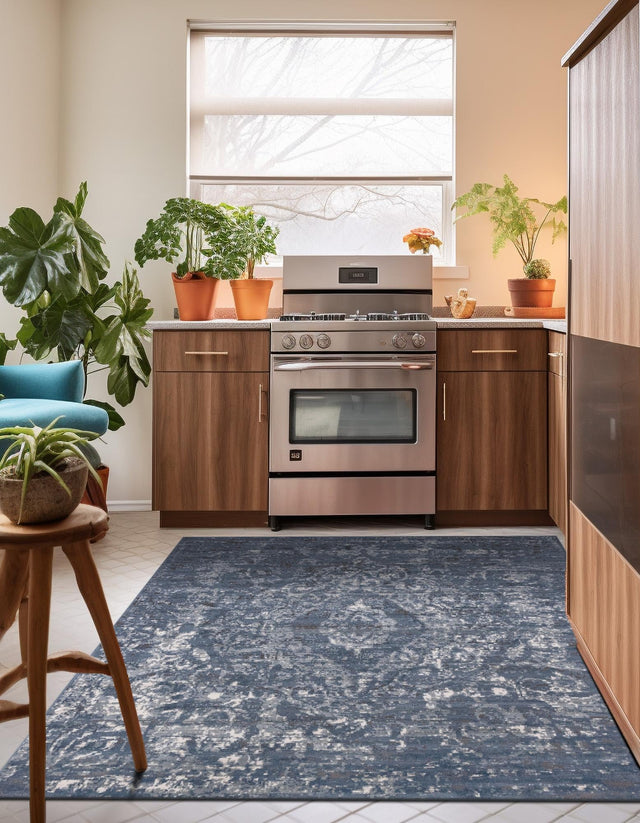 Blue 5' 3 x 5' 3 Portland Square Area Rug 85% Polypropylene & 15% Polyester Vintage Distressed Traditional Carpet for Home Decor for Sale at Rug Engine