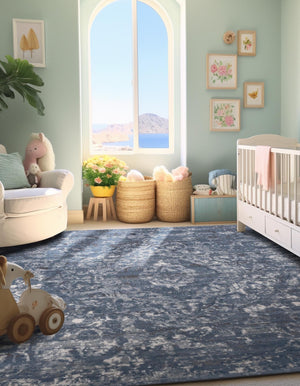 Blue 4' 1 x 4' 1 Portland Square Area Rug 85% Polypropylene & 15% Polyester Vintage Distressed Traditional Carpet for Home Decor for Sale at Rug Engine