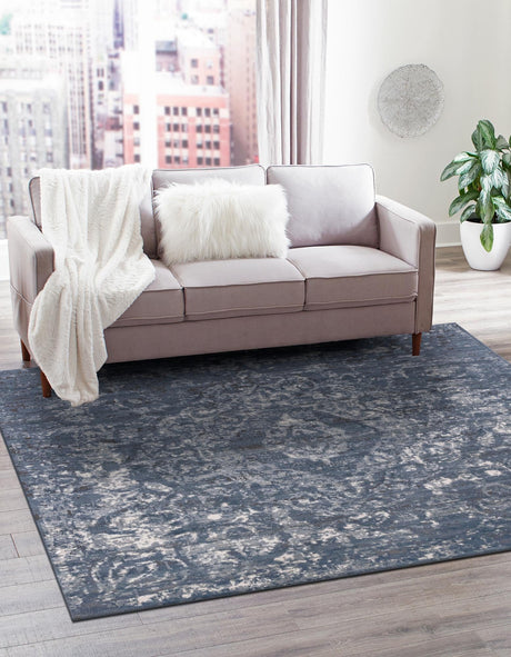 Blue 4' 1 x 4' 1 Portland Square Area Rug 85% Polypropylene & 15% Polyester Vintage Distressed Traditional Carpet for Home Decor for Sale at Rug Engine