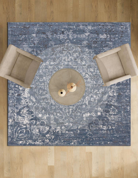 Blue 4' 1 x 4' 1 Portland Square Area Rug 85% Polypropylene & 15% Polyester Vintage Distressed Traditional Carpet for Home Decor for Sale at Rug Engine