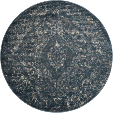Blue 7' 1 x 7' 1 Portland Round Area Rug 85% Polypropylene & 15% Polyester Vintage Distressed Traditional Carpet for Home Decor for Sale at Rug Engine