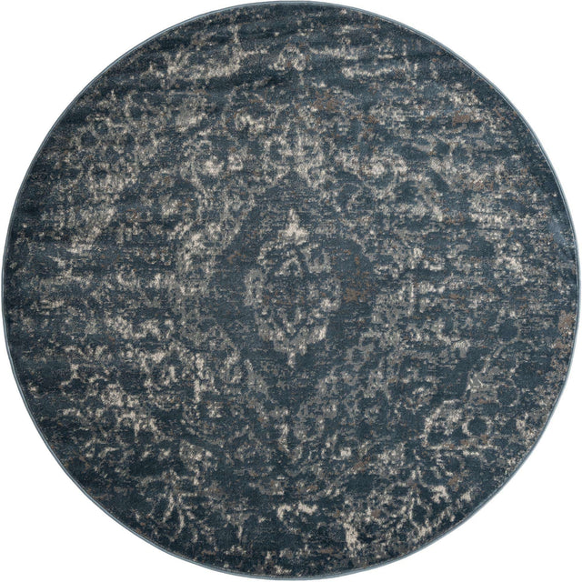 Blue 7' 1 x 7' 1 Portland Round Area Rug 85% Polypropylene & 15% Polyester Vintage Distressed Traditional Carpet for Home Decor for Sale at Rug Engine