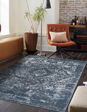 Blue 4' 1 x 6' 1 Portland Rectangle Area Rug 85% Polypropylene & 15% Polyester Vintage Distressed Traditional Carpet for Home Decor for Sale at Rug Engine