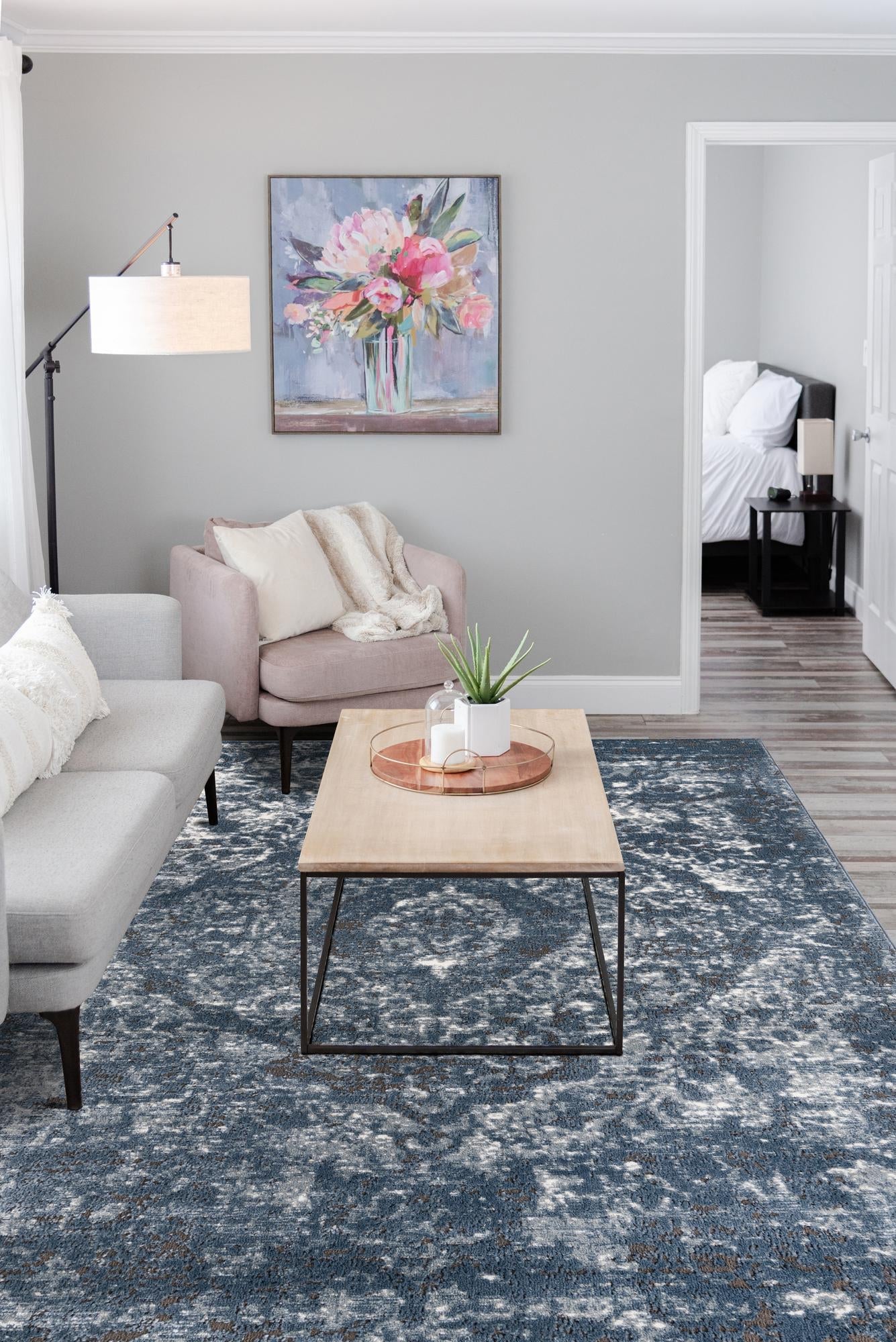 Blue 4' 1 x 6' 1 Portland Rectangle Area Rug 85% Polypropylene & 15% Polyester Vintage Distressed Traditional Carpet for Home Decor for Sale at Rug Engine
