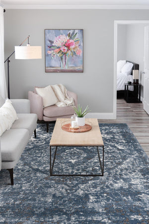 Blue 4' 1 x 6' 1 Portland Rectangle Area Rug 85% Polypropylene & 15% Polyester Vintage Distressed Traditional Carpet for Home Decor for Sale at Rug Engine
