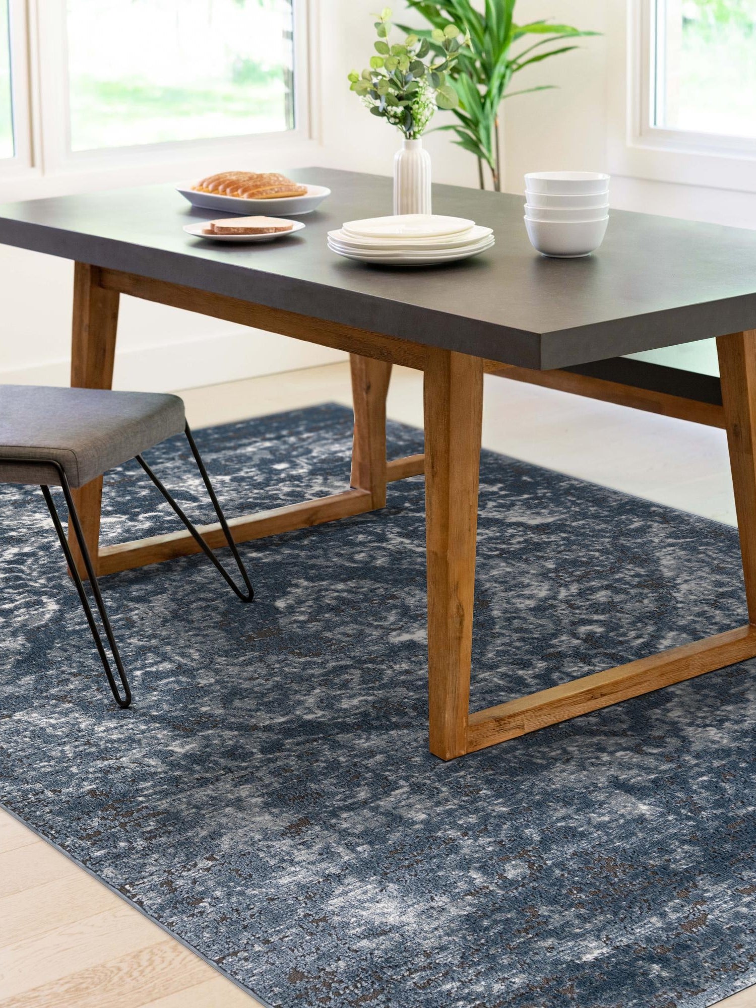Blue 4' 1 x 6' 1 Portland Rectangle Area Rug 85% Polypropylene & 15% Polyester Vintage Distressed Traditional Carpet for Home Decor for Sale at Rug Engine