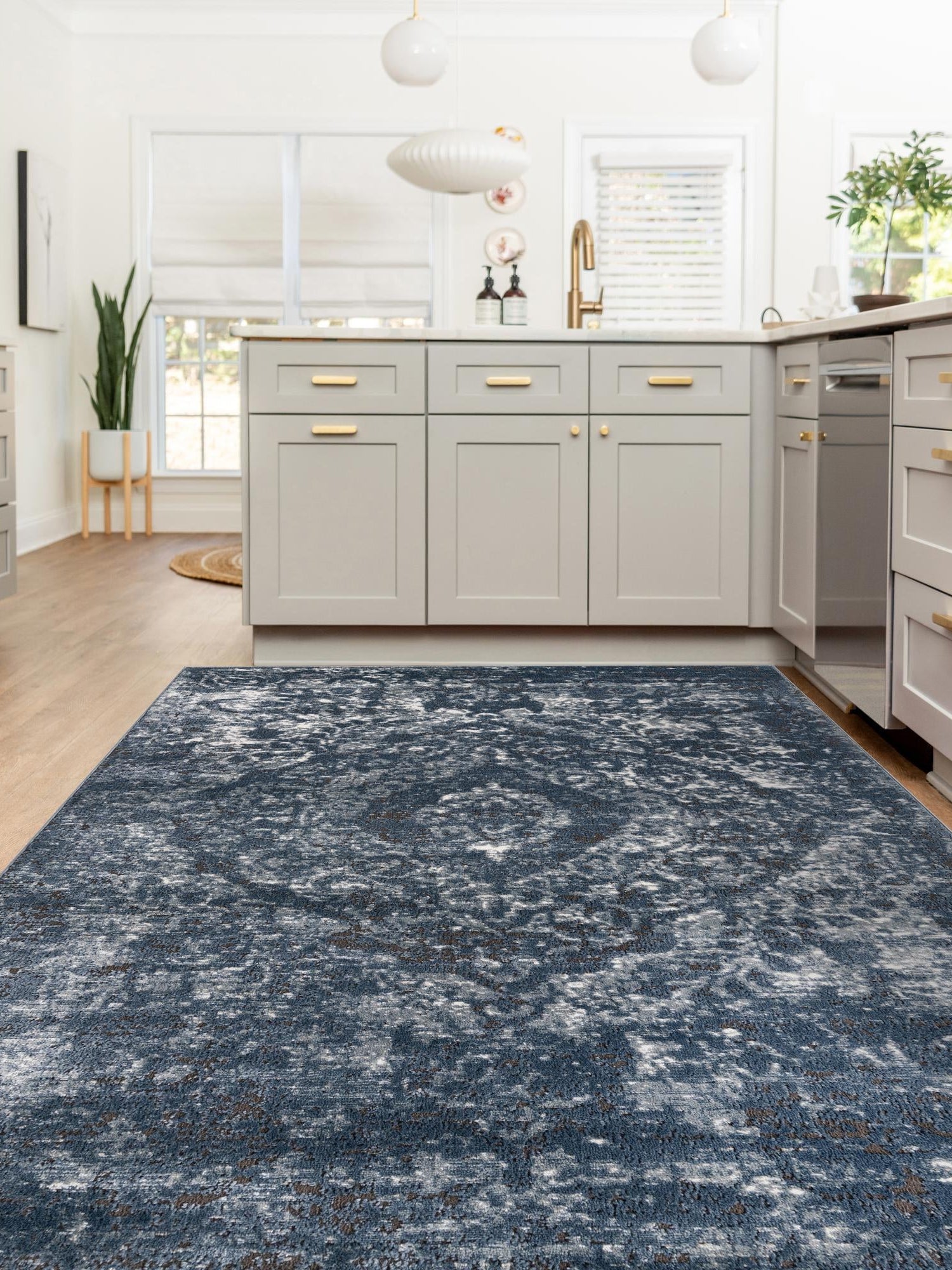 Blue 4' 1 x 6' 1 Portland Rectangle Area Rug 85% Polypropylene & 15% Polyester Vintage Distressed Traditional Carpet for Home Decor for Sale at Rug Engine