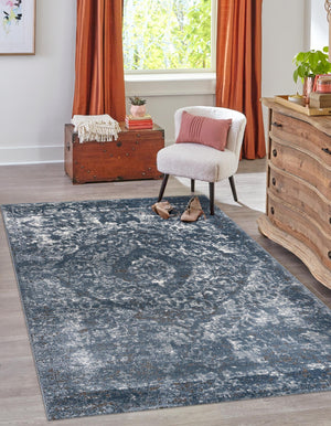 Blue 4' 1 x 6' 1 Portland Rectangle Area Rug 85% Polypropylene & 15% Polyester Vintage Distressed Traditional Carpet for Home Decor for Sale at Rug Engine