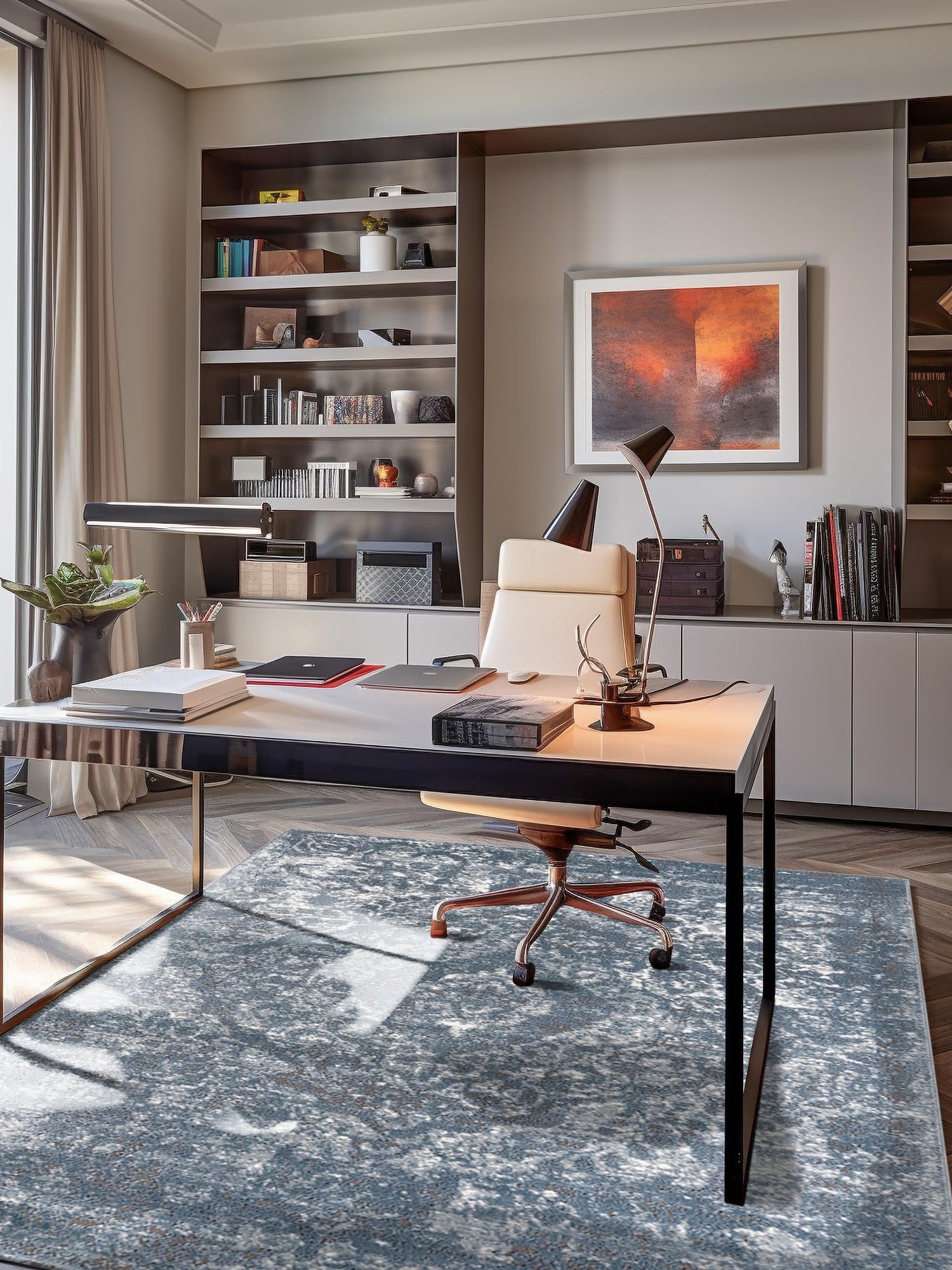 Blue 4' 1 x 6' 1 Portland Rectangle Area Rug 85% Polypropylene & 15% Polyester Vintage Distressed Traditional Carpet for Home Decor for Sale at Rug Engine