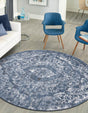 Blue 3' 1 x 3' 1 Portland Round Area Rug 85% Polypropylene & 15% Polyester Vintage Distressed Traditional Carpet for Home Decor for Sale at Rug Engine