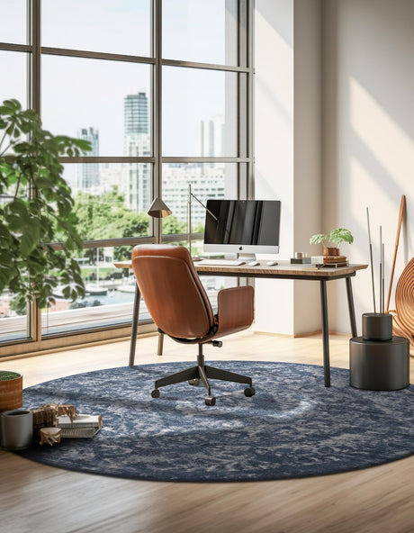 Blue 3' 1 x 3' 1 Portland Round Area Rug 85% Polypropylene & 15% Polyester Vintage Distressed Traditional Carpet for Home Decor for Sale at Rug Engine