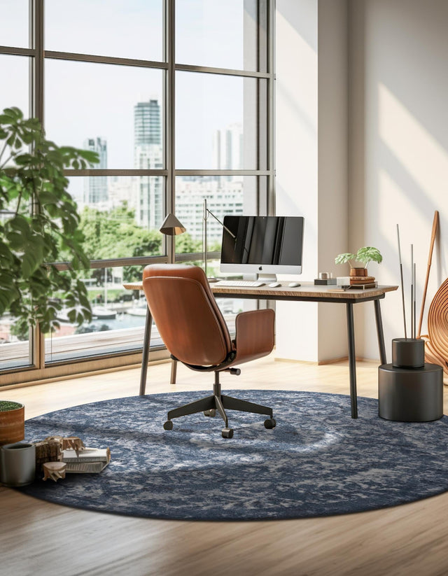 Blue 3' 1 x 3' 1 Portland Round Area Rug 85% Polypropylene & 15% Polyester Vintage Distressed Traditional Carpet for Home Decor for Sale at Rug Engine
