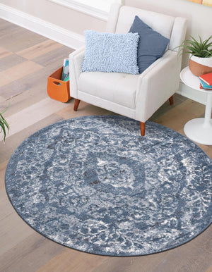 Blue 3' 1 x 3' 1 Portland Round Area Rug 85% Polypropylene & 15% Polyester Vintage Distressed Traditional Carpet for Home Decor for Sale at Rug Engine