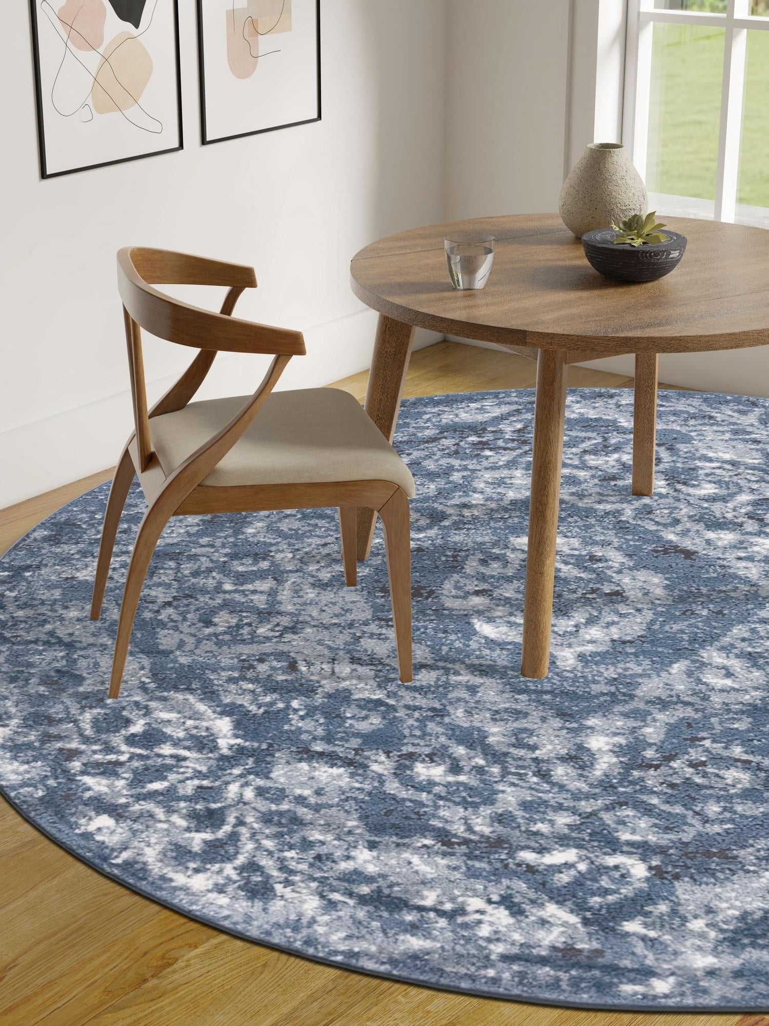 Blue 3' 1 x 3' 1 Portland Round Area Rug 85% Polypropylene & 15% Polyester Vintage Distressed Traditional Carpet for Home Decor for Sale at Rug Engine