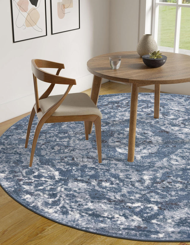Blue 3' 1 x 3' 1 Portland Round Area Rug 85% Polypropylene & 15% Polyester Vintage Distressed Traditional Carpet for Home Decor for Sale at Rug Engine