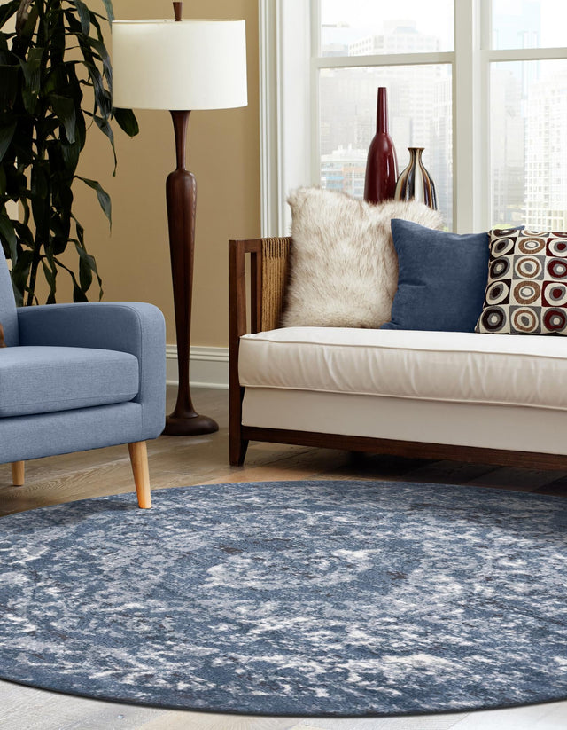 Blue 3' 1 x 3' 1 Portland Round Area Rug 85% Polypropylene & 15% Polyester Vintage Distressed Traditional Carpet for Home Decor for Sale at Rug Engine
