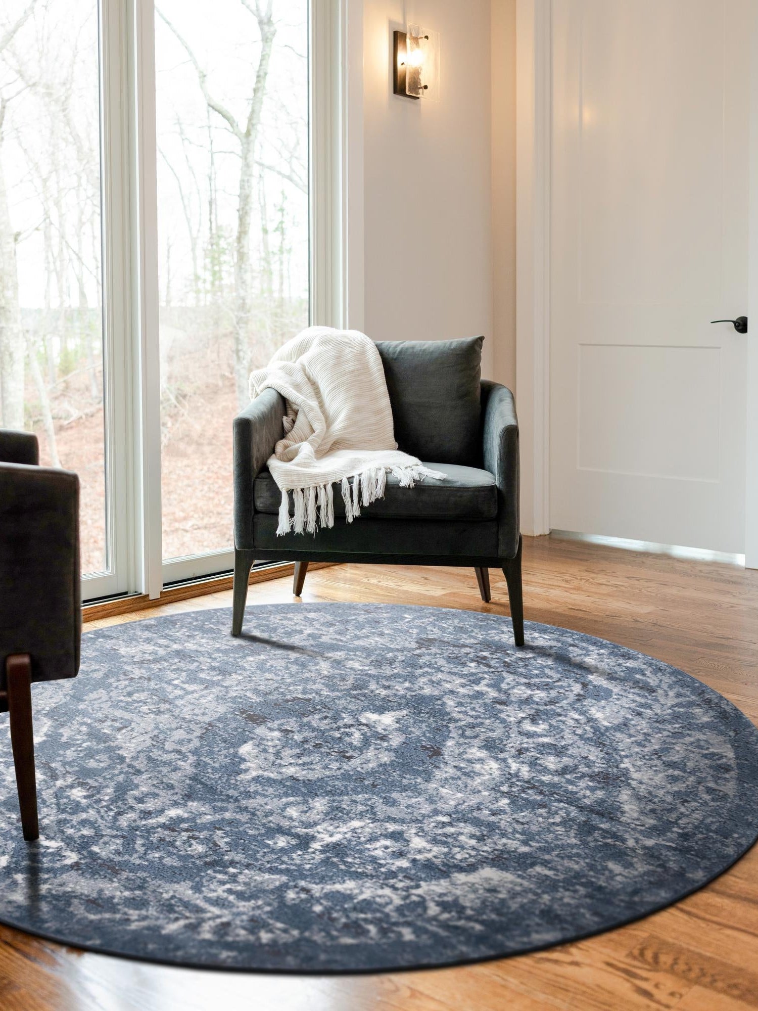 Blue 3' 1 x 3' 1 Portland Round Area Rug 85% Polypropylene & 15% Polyester Vintage Distressed Traditional Carpet for Home Decor for Sale at Rug Engine