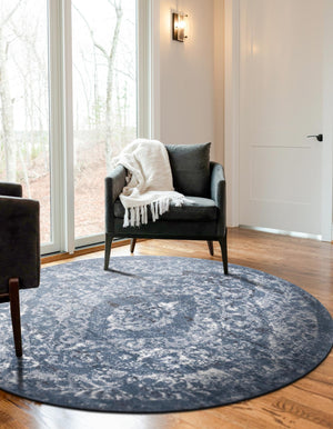 Blue 3' 1 x 3' 1 Portland Round Area Rug 85% Polypropylene & 15% Polyester Vintage Distressed Traditional Carpet for Home Decor for Sale at Rug Engine