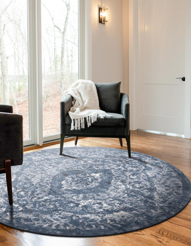 Blue 3' 1 x 3' 1 Portland Round Area Rug 85% Polypropylene & 15% Polyester Vintage Distressed Traditional Carpet for Home Decor for Sale at Rug Engine