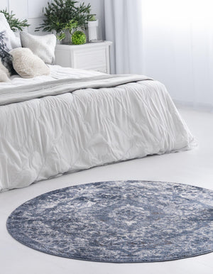 Blue 7' 1 x 7' 1 Portland Round Area Rug 85% Polypropylene & 15% Polyester Vintage Distressed Traditional Carpet for Home Decor for Sale at Rug Engine