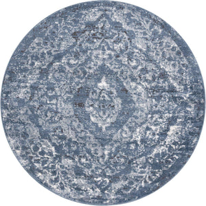 Blue 5' 3 x 5' 3 Portland Round Area Rug 85% Polypropylene & 15% Polyester Vintage Distressed Traditional Carpet for Home Decor for Sale at Rug Engine