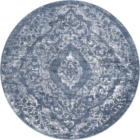 Blue 5' 3 x 5' 3 Portland Round Area Rug 85% Polypropylene & 15% Polyester Vintage Distressed Traditional Carpet for Home Decor for Sale at Rug Engine