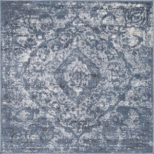 Blue 4' 1 x 4' 1 Portland Square Area Rug 85% Polypropylene & 15% Polyester Vintage Distressed Traditional Carpet for Home Decor for Sale at Rug Engine