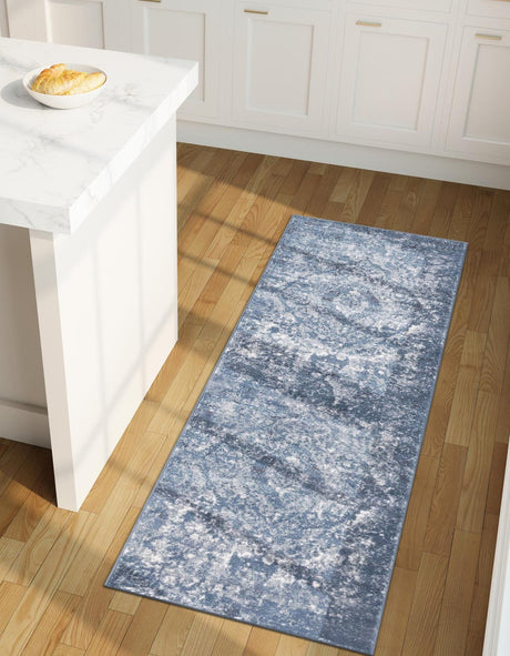 Blue 2' 2 x 12' Portland Runner Area Rug 85% Polypropylene & 15% Polyester Vintage Distressed Traditional Carpet for Home Decor for Sale at Rug Engine