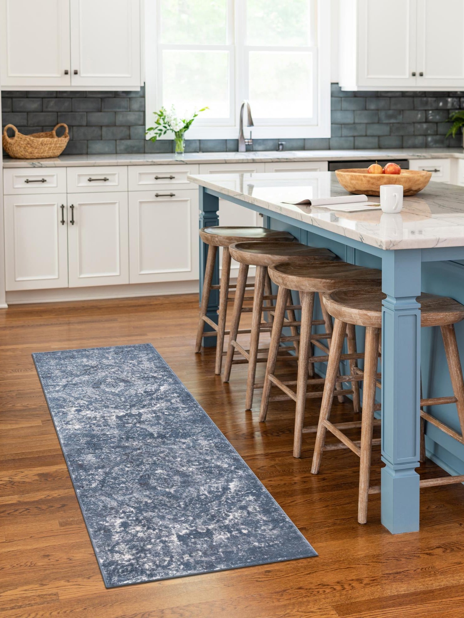 Blue 2' x 6' 1 Portland Runner Area Rug 85% Polypropylene & 15% Polyester Vintage Distressed Traditional Carpet for Home Decor for Sale at Rug Engine