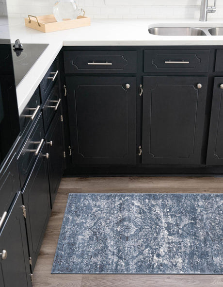 Blue 2' 2 x 12' Portland Runner Area Rug 85% Polypropylene & 15% Polyester Vintage Distressed Traditional Carpet for Home Decor for Sale at Rug Engine