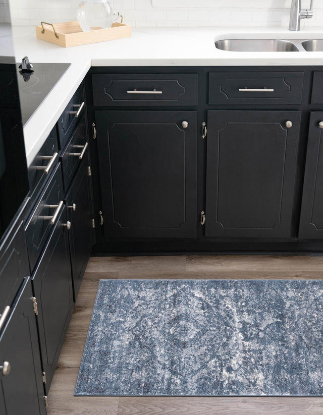 Blue 2' 2 x 12' Portland Runner Area Rug 85% Polypropylene & 15% Polyester Vintage Distressed Traditional Carpet for Home Decor for Sale at Rug Engine