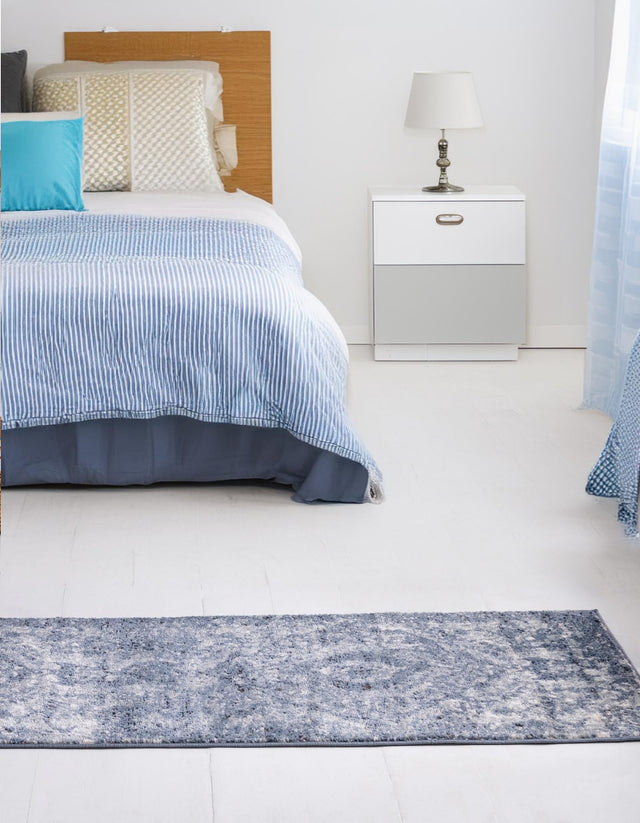 Blue 2' 2 x 12' Portland Runner Area Rug 85% Polypropylene & 15% Polyester Vintage Distressed Traditional Carpet for Home Decor for Sale at Rug Engine