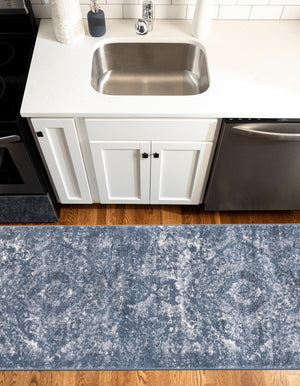 Blue 2' x 8' Portland Runner Area Rug 85% Polypropylene & 15% Polyester Vintage Distressed Traditional Carpet for Home Decor for Sale at Rug Engine