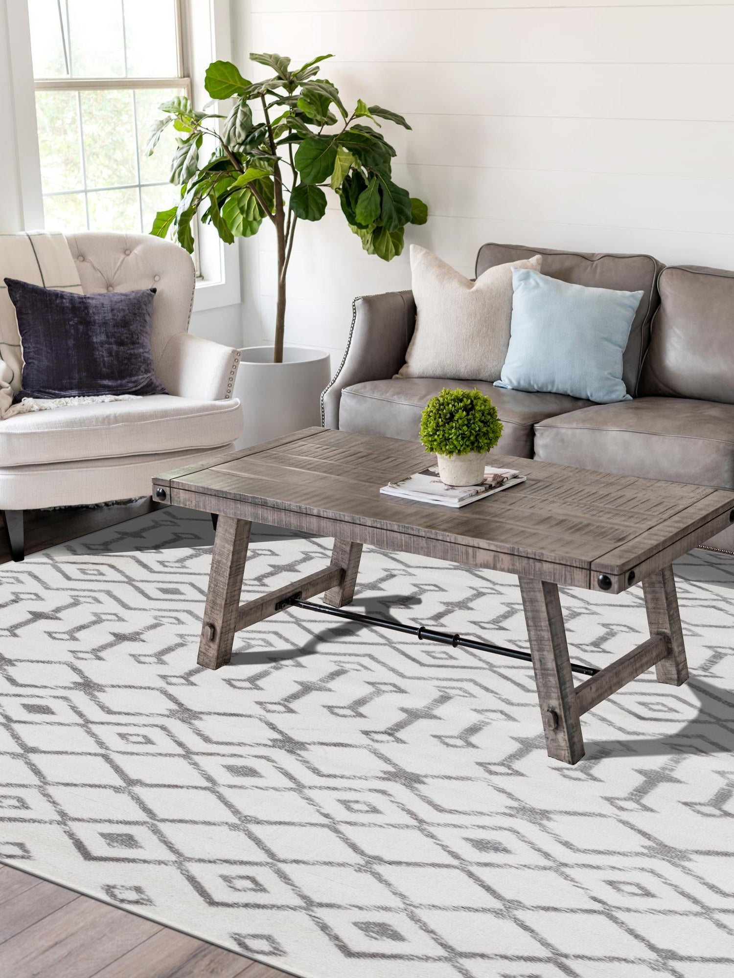 Ivory 7' 1 x 10' Moroccan Trellis Rectangle Area Rug 100% Polypropylene Easy Clean Geometric Traditional Carpet for Interior Design Home Decor for Sale at Rug Engine