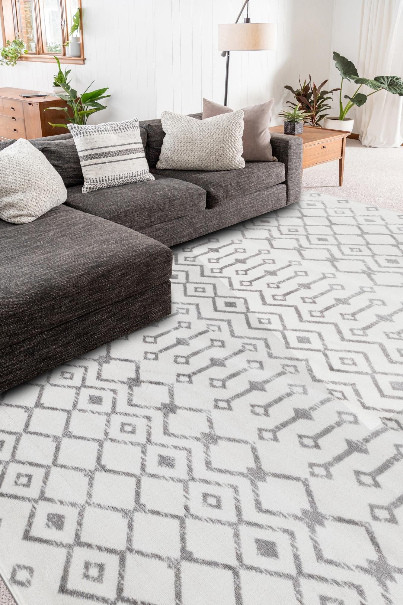 Ivory 6' 1 x 9' Moroccan Trellis Rectangle Area Rug 100% Polypropylene Easy Clean Geometric Traditional Carpet for Interior Design Home Decor for Sale at Rug Engine