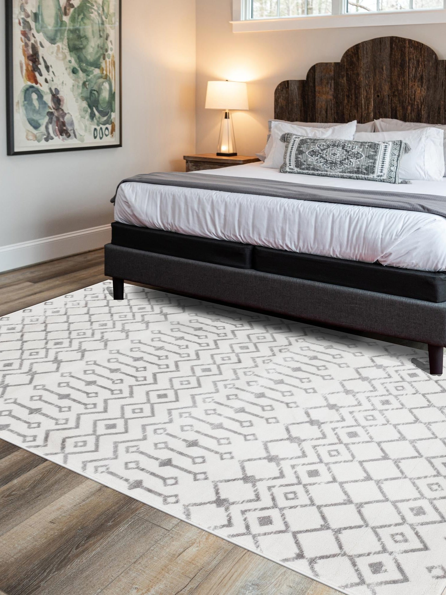 Ivory 9' x 12' Moroccan Trellis Rectangle Area Rug 100% Polypropylene Easy Clean Geometric Traditional Carpet for Interior Design Home Decor for Sale at Rug Engine
