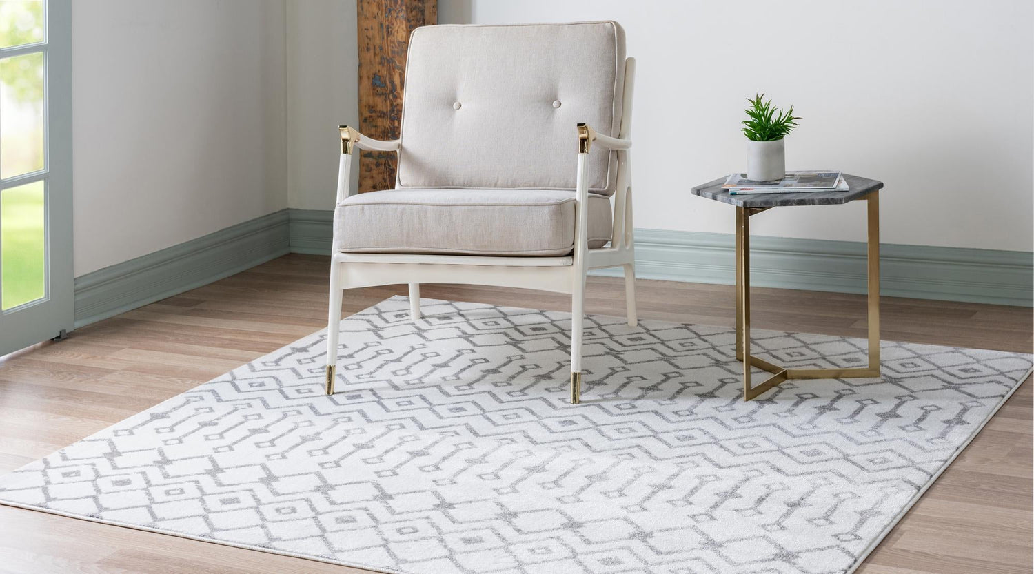Ivory 7' 10 x 7' 10 Moroccan Trellis Square Area Rug 100% Polypropylene Easy Clean Geometric Traditional Carpet for Interior Design Home Decor for Sale at Rug Engine